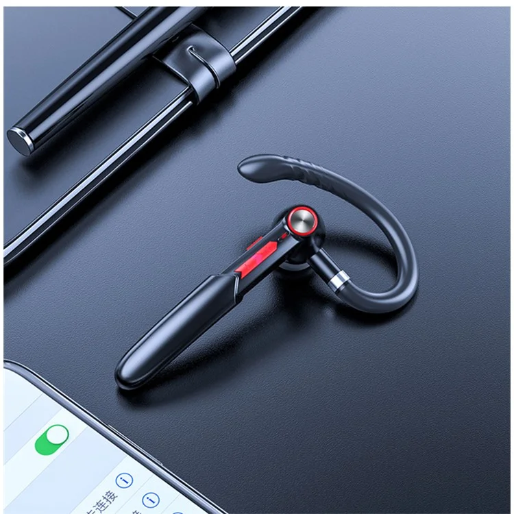 ME-100 Single Ear Hook Bluetooth Earphone Wireless Stereo HD Mic Headphones for iPhone Samsung Huawei - Black+Red