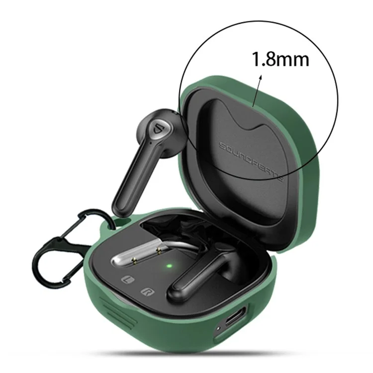 For SoundPEATS TrueAir2 Anti-drop Case Bluetooth Earphone Silicone Cover with Anti-lost Buckle - Blackish Green For SoundPEATS TrueAir2 Anti-drop Case Bluetooth Earphone Silicone Cover with Anti-lost Buckle - Blackish Green