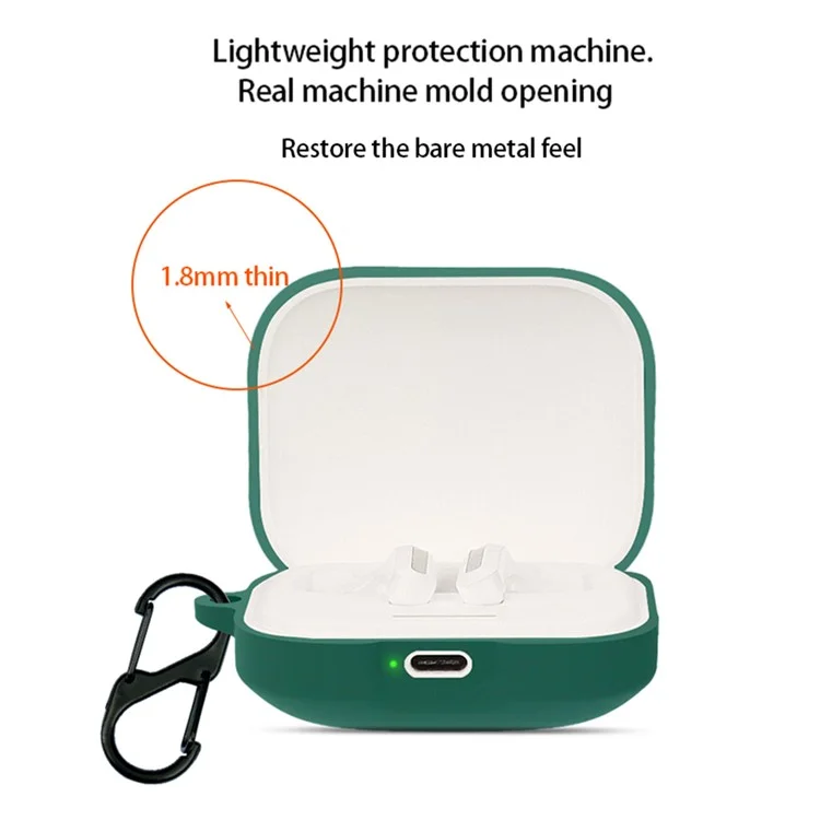 Bluetooth Earphone Sleeve for Xiaomi Redmi Buds 5 Headphone Charging Bin Cover Silicone Case with Buckle - Blackish Green Bluetooth Earphone Sleeve for Xiaomi Redmi Buds 5 Headphone Charging Bin Cover Silicone Case with Buckle - Blackish Green