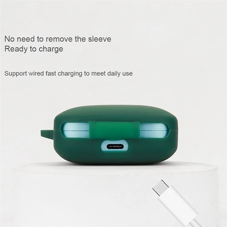 For OnePlus Buds 3 Silicone Case Bluetooth Headset Sleeve Cover with Buckle - Blackish Green