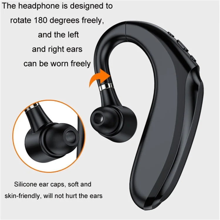 Q12 300mAh Battery Single Ear Bluetooth Headset Business Sports Wireless Music Call Earhook Earphone - Black
