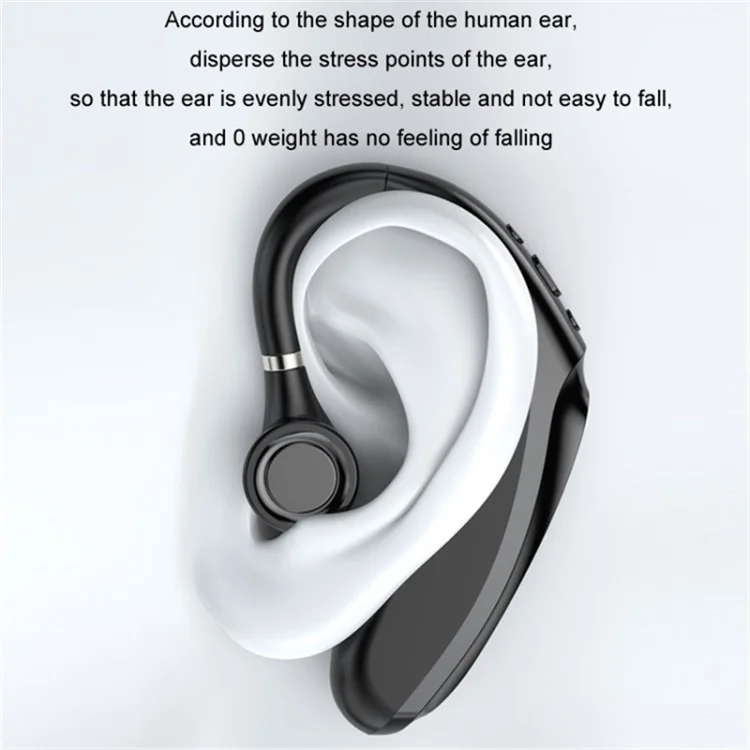 Q12 300mAh Battery Single Ear Bluetooth Headset Business Sports Wireless Music Call Earhook Earphone - Black