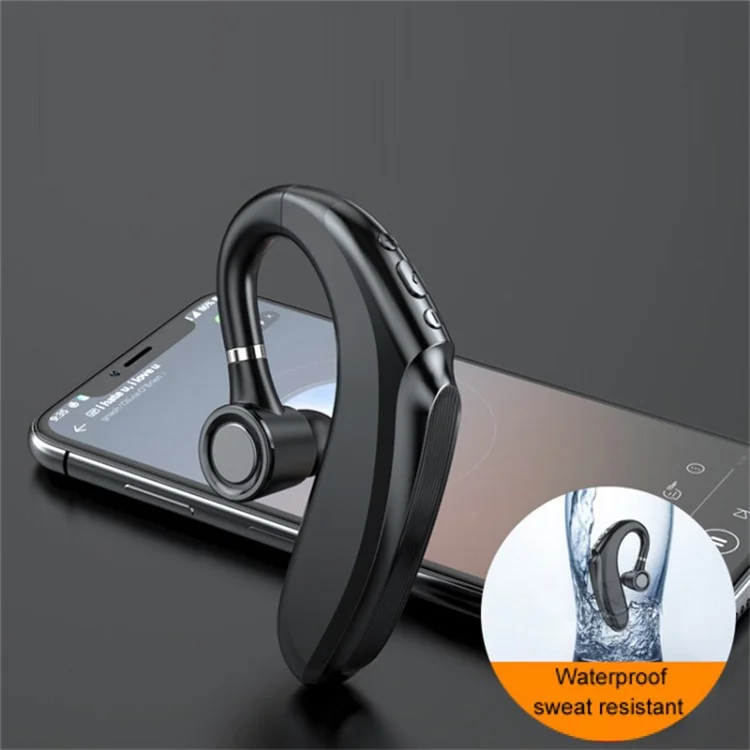 Q12 300mAh Battery Single Ear Bluetooth Headset Business Sports Wireless Music Call Earhook Earphone - Black