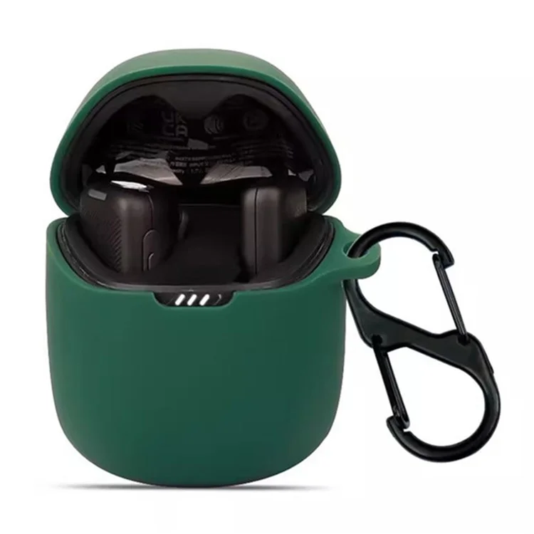 For JBL Quantum Stream Wireless USB-C Silicone Case Bluetooth Earphone Cover with Hanging Buckle - Blackish Green For JBL Quantum Stream Wireless USB-C Silicone Case Bluetooth Earphone Cover with Hanging Buckle - Blackish Green