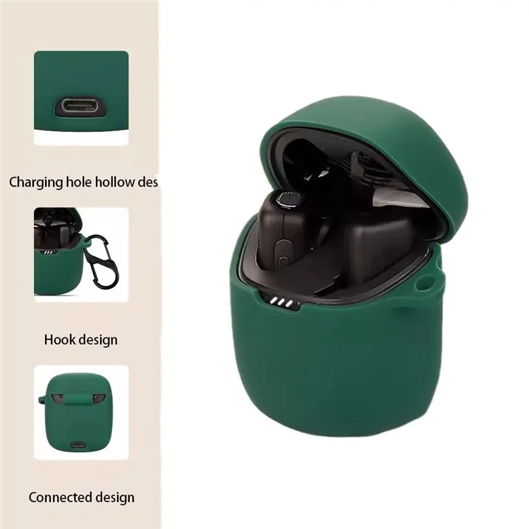 For JBL Quantum Stream Wireless USB-C Silicone Case Bluetooth Earphone Cover with Hanging Buckle - Blackish Green For JBL Quantum Stream Wireless USB-C Silicone Case Bluetooth Earphone Cover with Hanging Buckle - Blackish Green