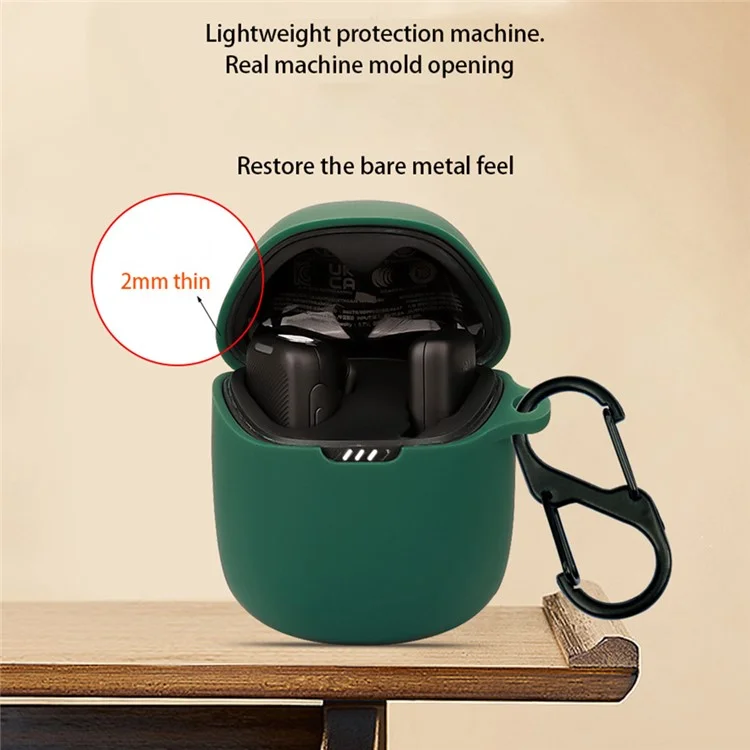 For JBL Quantum Stream Wireless USB-C Silicone Case Bluetooth Earphone Cover with Hanging Buckle - Blackish Green For JBL Quantum Stream Wireless USB-C Silicone Case Bluetooth Earphone Cover with Hanging Buckle - Blackish Green