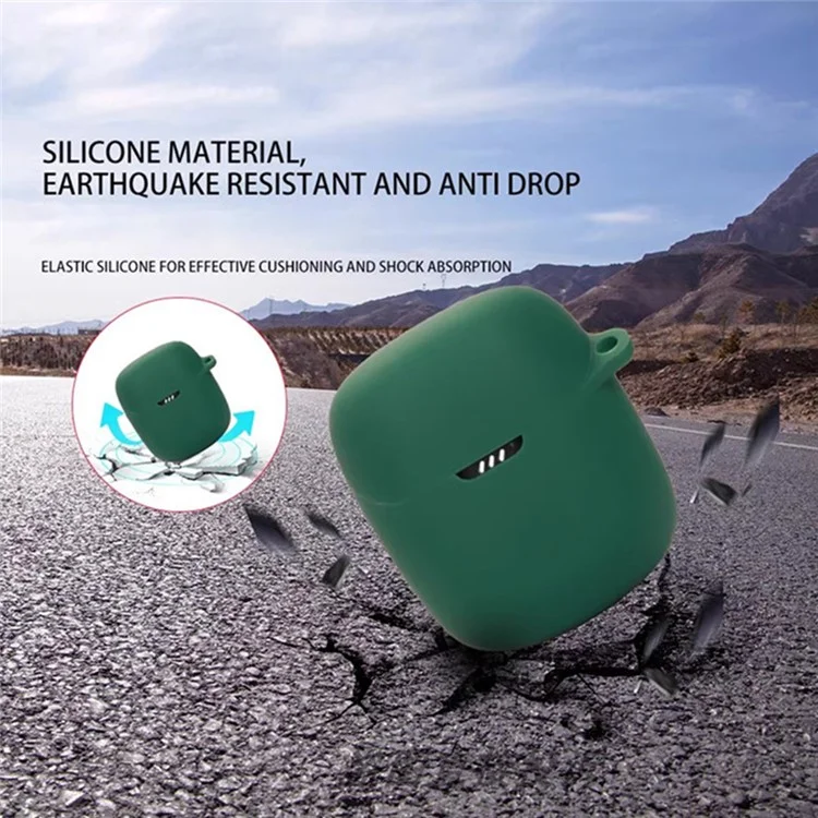 For JBL Quantum Stream Wireless USB-C Silicone Case Bluetooth Earphone Cover with Hanging Buckle - Blackish Green For JBL Quantum Stream Wireless USB-C Silicone Case Bluetooth Earphone Cover with Hanging Buckle - Blackish Green